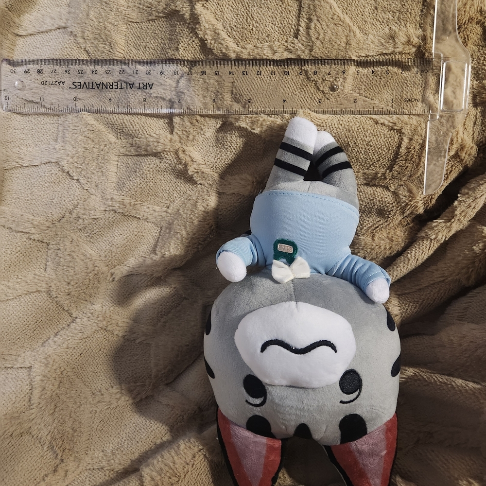 Alternative Grey Cat Plush with Light Blue Outfit and Red Ears